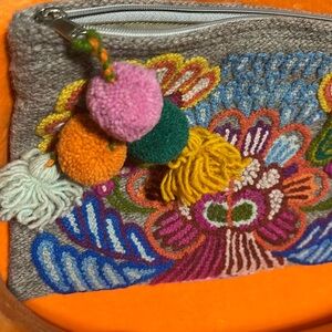 Noonday Collection Wool Floral Boho Zipper Clutch Tassel Bag